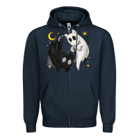 Navy Ghost Cats with Balance Halloween Zipper Hoodie - texasbilliewilder