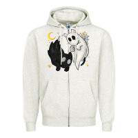 Oatmeal Heather Ghost Cats with Balance Halloween Zipper Hoodie - texasbilliewilder