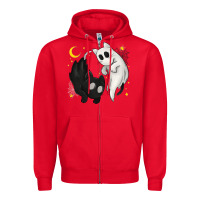 Red Ghost Cats with Balance Halloween Zipper Hoodie - texasbilliewilder