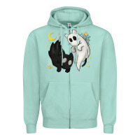 Seafoam Ghost Cats with Balance Halloween Zipper Hoodie - texasbilliewilder