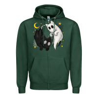 Sports Green Ghost Cats with Balance Halloween Zipper Hoodie - texasbilliewilder