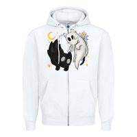White Ghost Cats with Balance Halloween Zipper Hoodie - texasbilliewilder
