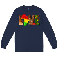 Navy love melanin with african map Long Sleeve Tee - texasbilliewilder