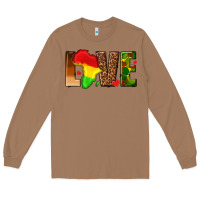 Toasted Coconut love melanin with african map Long Sleeve Tee - texasbilliewilder