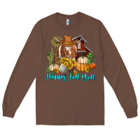 Chestnut Happy Fall Y'all Longhorn Cow Long Sleeve Tee - RanaPortraitStore
