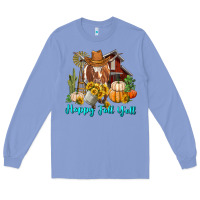 Colony Blue Happy Fall Y'all Longhorn Cow Long Sleeve Tee - RanaPortraitStore