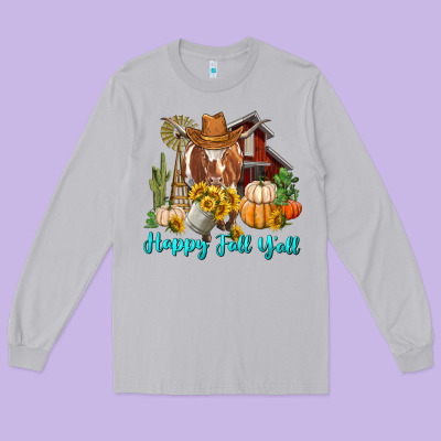 Long Sleeve Tee Happy Fall Y'all Longhorn Cow