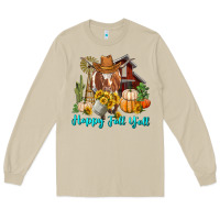 Mushroom Happy Fall Y'all Longhorn Cow Long Sleeve Tee - RanaPortraitStore