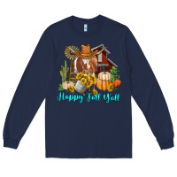 Navy Happy Fall Y'all Longhorn Cow Long Sleeve Tee - RanaPortraitStore