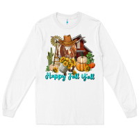 White Happy Fall Y'all Longhorn Cow Long Sleeve Tee - RanaPortraitStore