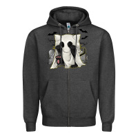 Charcoal Heather Ghost Cat Zipper Hoodie - texasbilliewilder