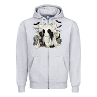 Heather Grey Ghost Cat Zipper Hoodie - texasbilliewilder