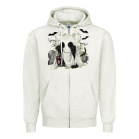 Oatmeal Heather Ghost Cat Zipper Hoodie - texasbilliewilder