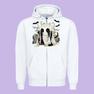 Ghost Cat Zipper Hoodie Designed By Texasbilliewilder