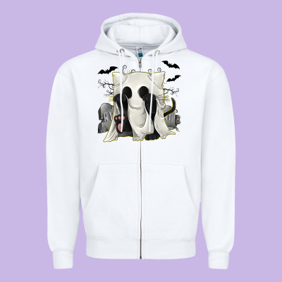 Ghost Cat Zipper Hoodie Designed By Texasbilliewilder