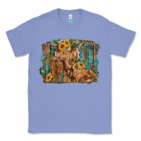 Colony Blue highland cow family cattle and calf with sunflower and turquoise backg Classic Tee - RanaPortraitStore