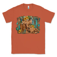 Highland Cow Family Cattle And Calf With Sunflower And Turquoise Backg Classic Tee | Teevron