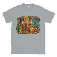 Heather Grey highland cow family cattle and calf with sunflower and turquoise backg Classic Tee - RanaPortraitStore