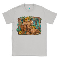 Moon Dust highland cow family cattle and calf with sunflower and turquoise backg Classic Tee - RanaPortraitStore