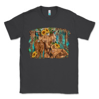 Smoke highland cow family cattle and calf with sunflower and turquoise backg Classic Tee - RanaPortraitStore