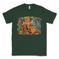 Sports Green highland cow family cattle and calf with sunflower and turquoise backg Classic Tee - RanaPortraitStore