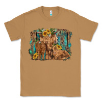 Toasted Coconut highland cow family cattle and calf with sunflower and turquoise backg Classic Tee - RanaPortraitStore