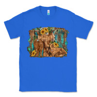 True Royal highland cow family cattle and calf with sunflower and turquoise backg Classic Tee - RanaPortraitStore