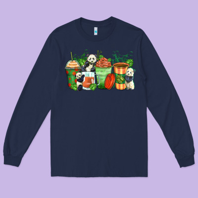Panda Coffee Cups Long Sleeve Tee Designed By Zillion Design Studio