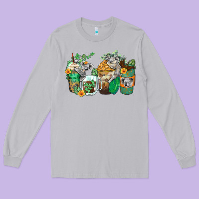 Koala Coffee Cups Long Sleeve Tee Designed By Zillion Design Studio