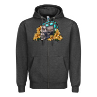 Charcoal Heather skull with sunflowers Zipper Hoodie - RanaPortraitStore