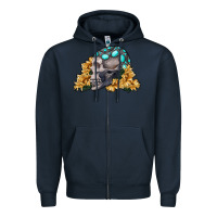 Navy skull with sunflowers Zipper Hoodie - RanaPortraitStore