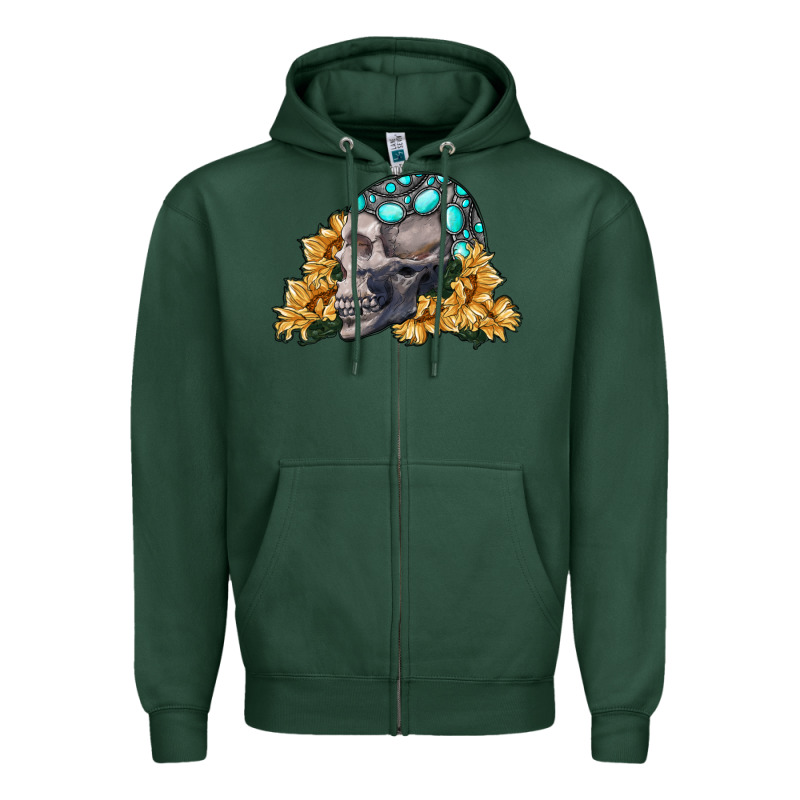 Skull With Sunflowers Zipper Hoodie by RanaPortraitStore | Teevron