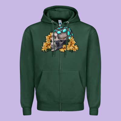 Skull With Sunflowers Zipper Hoodie Designed By Ranaportraitstore