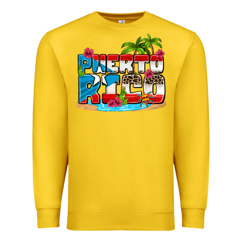 Puerto Rico And Flowers With Frog Premium Sweatshirt by AdoDesignShop | Teevron