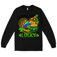 Black Happy Go Lucky Pot Of Gold And Rainbow Heart Long Sleeve Tee - RanaPortraitStore