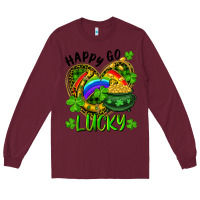 Burgundy Happy Go Lucky Pot Of Gold And Rainbow Heart Long Sleeve Tee - RanaPortraitStore