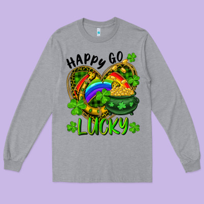 Long Sleeve Tee Happy Go Lucky Pot Of Gold And Rainbow Heart