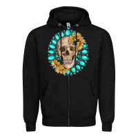 Black skull with gemstone and sunflower Zipper Hoodie - RanaPortraitStore