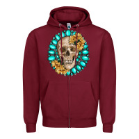 Burgundy skull with gemstone and sunflower Zipper Hoodie - RanaPortraitStore