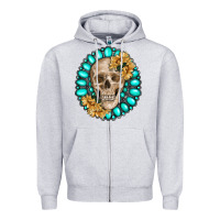 Heather Grey skull with gemstone and sunflower Zipper Hoodie - RanaPortraitStore