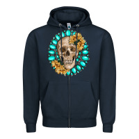 Navy skull with gemstone and sunflower Zipper Hoodie - RanaPortraitStore