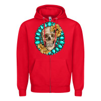 Red skull with gemstone and sunflower Zipper Hoodie - RanaPortraitStore