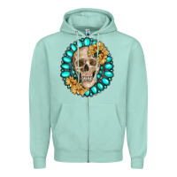 Seafoam skull with gemstone and sunflower Zipper Hoodie - RanaPortraitStore