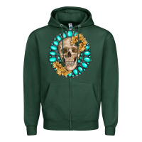 Sports Green skull with gemstone and sunflower Zipper Hoodie - RanaPortraitStore
