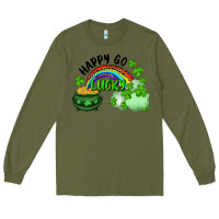 Army Green Happy Go Lucky Rainbow Shamrocks And Pot Of Gold Long Sleeve Tee - RanaPortraitStore