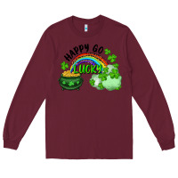 Burgundy Happy Go Lucky Rainbow Shamrocks And Pot Of Gold Long Sleeve Tee - RanaPortraitStore