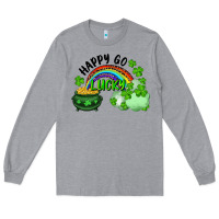 Heather Grey Happy Go Lucky Rainbow Shamrocks And Pot Of Gold Long Sleeve Tee - RanaPortraitStore