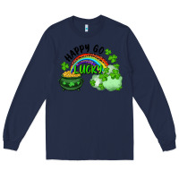 Navy Happy Go Lucky Rainbow Shamrocks And Pot Of Gold Long Sleeve Tee - RanaPortraitStore