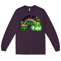 Plum Happy Go Lucky Rainbow Shamrocks And Pot Of Gold Long Sleeve Tee - RanaPortraitStore