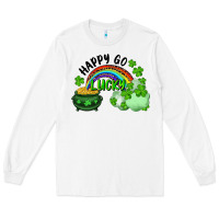 White Happy Go Lucky Rainbow Shamrocks And Pot Of Gold Long Sleeve Tee - RanaPortraitStore